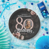Roze Floral 80th Birthday Papieren Bordje (Feest)
