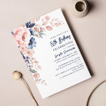 Roze Floral 80th Birthday Party scriptuitnodiging<br><div class="desc">kondig de komende verjaardag aan met onze moderne pastelroze indigo blue waterverf floralt-uitnodiging. Met prachtige botanische waterverf bloom. U kunt de stijl en plaatsing van de tekst gewoon aanpassen door op de knop Aanpassen te klikken om de stijl en plaatsing van de tekst verder te herschikken en te formatteren. Het...</div>