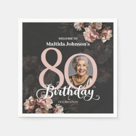 Roze Floral 80th Birthday Servet