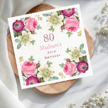 Roze Floral 80th Birthday Servet<br><div class="desc">Vier een mijlpaal met onze betoverende Pink Floral 80th Birthday Napkins, prachtig versierd met een delicate rand van levendige bloeiende roze en magenta bloemen. Deze prachtige servetten kunnen moeiteloos worden gepersonaliseerd, waardoor u een doordachte touch aan uw speciale gelegenheid toevoegt. Perfect voor het instellen van een feestelijke sfeer op uw...</div>