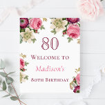 Roze Floral 80th Birthday Welcome Sign Poster<br><div class="desc">Welkom uw gasten in stijl met ons aanpasbare roze bloemenwelkomstfeest voor uw aankomende 80ste poster! Dit elegante poster heeft een prachtig roze bloemenontwerp dat de toon zet voor uw evenement. En is beschikbaar om te kopen als een gedrukt poster of als een directe digitale download. Bovendien kunt u het personaliseren,...</div>