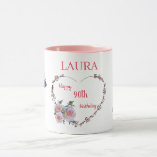  roze Floral 90e verjaardag Mok