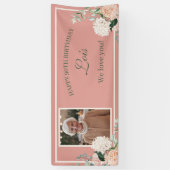 Roze Floral 90th Birthday Banner (Verticaal)