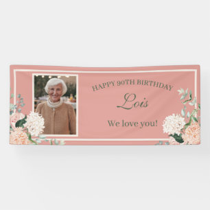 Roze Floral 90th Birthday Banner