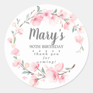 Roze Floral 90th Birthday Hartelijk dank Ronde Sticker
