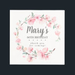 Roze Floral 90th Birthday Hartelijk dank Servet<br><div class="desc">Mooie roze kersbloesems en sage green creëer a rustic wreath om een negentigste verjaardag te vieren. De naam van de verjaardagsfeestdag staat in het midden,  op de negentigste verjaardag en ik dank u voor uw gevoelens.</div>