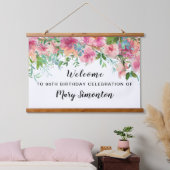 Roze Floral 90th Birthday Party Welcome Banner Hangend Wandkleed (Slaapkamer)