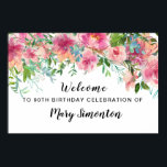 Roze Floral 90th Birthday Party Welcome Poster<br><div class="desc">Mooie bloemen creëer een prachtige 90ste verjaardagsfeestje welkomstbanner. Een prachtige combinatie van felroze pioenrozen met veel groen met diverse wijnstokken en bladeren maken het een zeer modern bloemontwerp. Het heeft een beetje een Boho Chic vibe, vanwege de bungelende wijnstokken en bladeren. Deze vlag maakt deel uit van het roze pioen...</div>