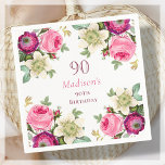 Roze Floral 90th Birthday Servet<br><div class="desc">Roze Bloemen 90ste Verjaardags Servetten.</div>