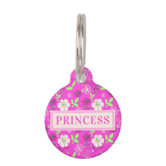 Roze Floral Aangepaste Dog Naam Rond Pet ID Tag Huisdierpenning