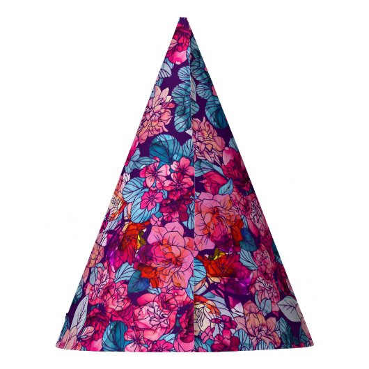  roze Floral Aangepaste Foto Happy Birthday Feesthoedjes (Achterkant)