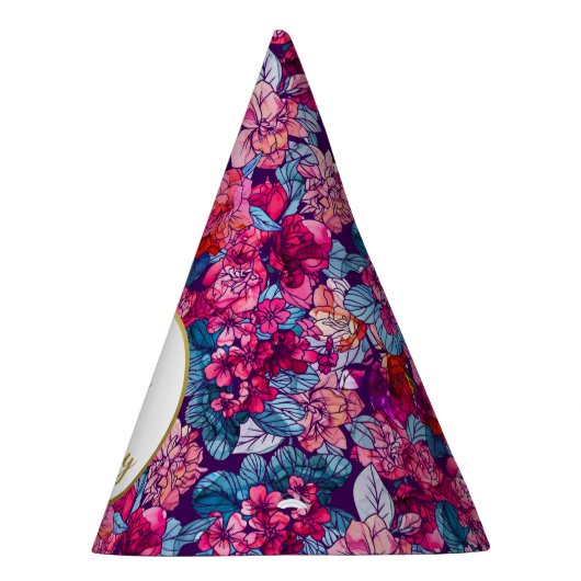  roze Floral Aangepaste Foto Happy Birthday Feesthoedjes (Rechts)