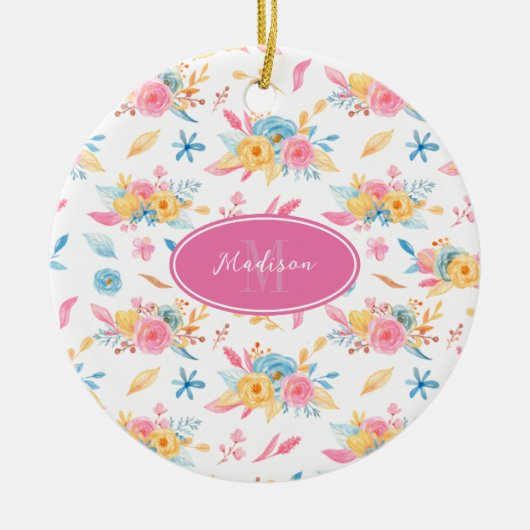  roze Floral - Aangepaste kerstboom Keramisch Ornament (Voorkant)