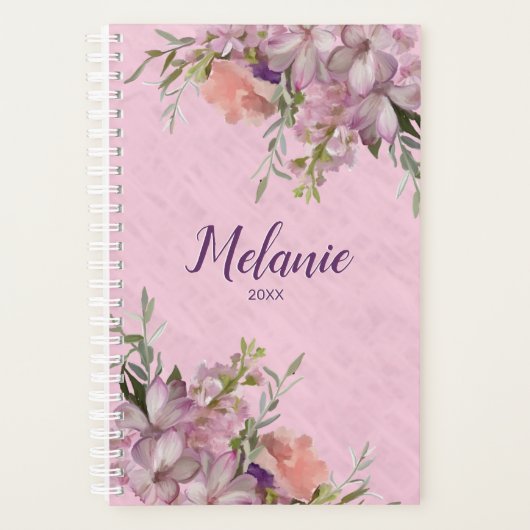 Roze Floral - Aangepaste voornaam Planner (Voorkant)