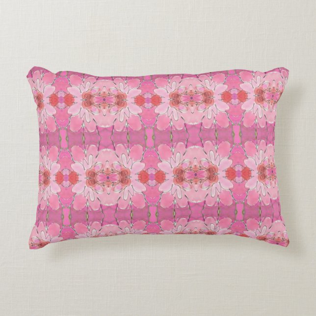 Roze Floral Abstract Accent Kussen (Voorkant)