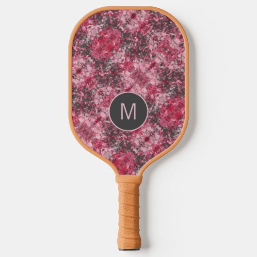 Roze Floral Abstract Monogrammed Pickleball Paddle (Voorkant)