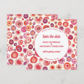 Roze Floral Abstract Patroon Save The Date (Voorkant / Achterkant)