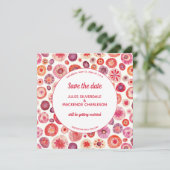 Roze Floral Abstract Patroon Save The Date (Staand voorkant)