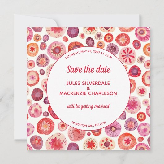 Roze Floral Abstract Patroon Save The Date (Voorkant)