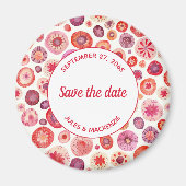 Roze Floral Abstract Patroon sparen de Datum Magneet (Voorkant)