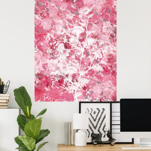 Roze Floral Abstract Poster (Thuiskantoor)