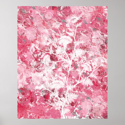Roze Floral Abstract Poster (Voorkant)