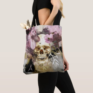 Roze Floral Abstracte Kunst met monogram Tote Bag