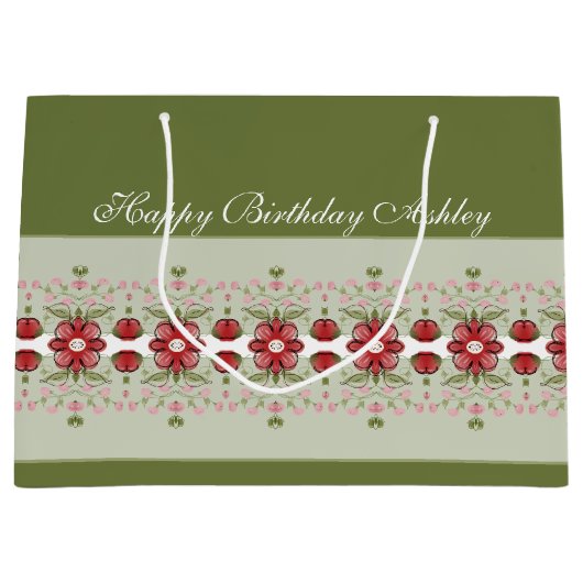 Roze Floral Accented Groot Cadeauzakje (Voorkant)