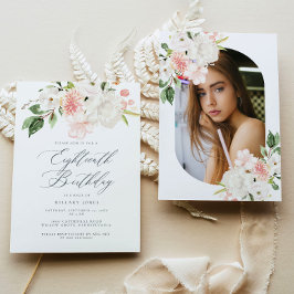 Roze Floral Achttiende verjaardag Kaart