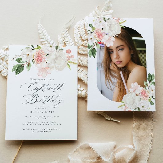 Roze Floral Achttiende verjaardag Kaart