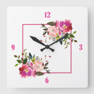 Roze Floral acrylwand Vierkante Klok