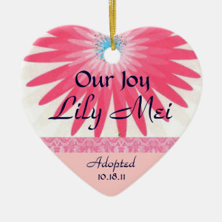 Roze Floral Adoption Announcement Keepslag Keramisch Ornament