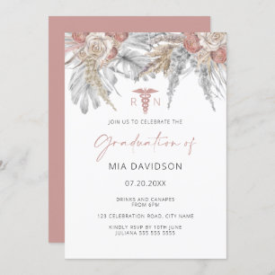 Roze Floral Afstudeerder Party Nurse Afstuderen Kaart