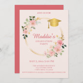 Roze Floral Afstuderen Aankondiging (Voorkant / Achterkant)