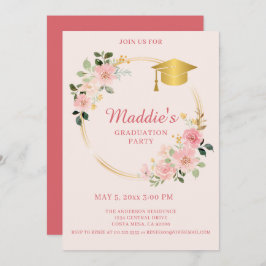 Roze Floral Afstuderen Aankondiging