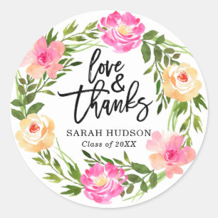  Roze Floral Afstuderen Dank je wel Ronde Sticker