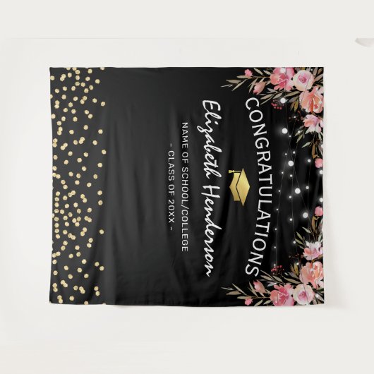 Roze Floral Afstuderen Foto achtergrond Wandkleed (Voorkant (horizontaal))