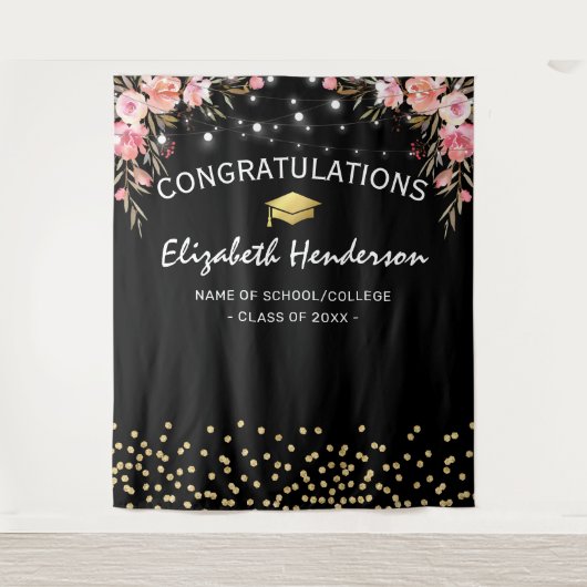 Roze Floral Afstuderen Foto achtergrond Wandkleed (Voorkant)