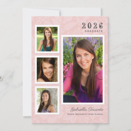  Roze Floral Afstuderen Foto Collage Kaart (Voorkant)