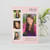  Roze Floral Afstuderen Foto Collage Kaart (Staand voorkant)