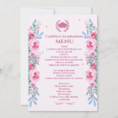 Roze Floral Afstuderen Inbelmenu Uitnodiging (Voorkant)