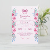 Roze Floral Afstuderen Kaart (Staand voorkant)