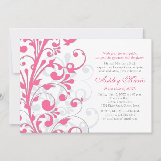 Roze, Floral Afstuderen Kaart (Voorkant)