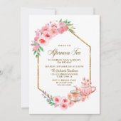Roze Floral Alle leeftijden Middagmiddag Tea Birth Kaart (Voorkant)