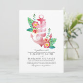 Roze Floral Anchor | Nautisch | Beach Wedding Kaart (Staand voorkant)