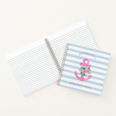 Roze Floral Anchor | Trendy Blue Stripes Notitieboek (Binnen)