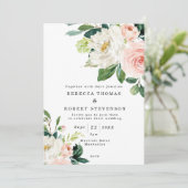 roze floral and greenery rustic boho bruiloft kaart (Staand voorkant)