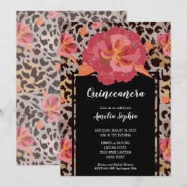 Roze Floral Animal Print Quinceañera Uitnodigingen
