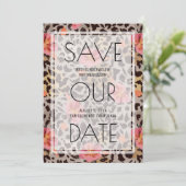 Roze Floral Animal Print Wedding Save the Date (Staand voorkant)