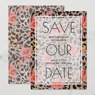 Roze Floral Animal Print Wedding Save the Date